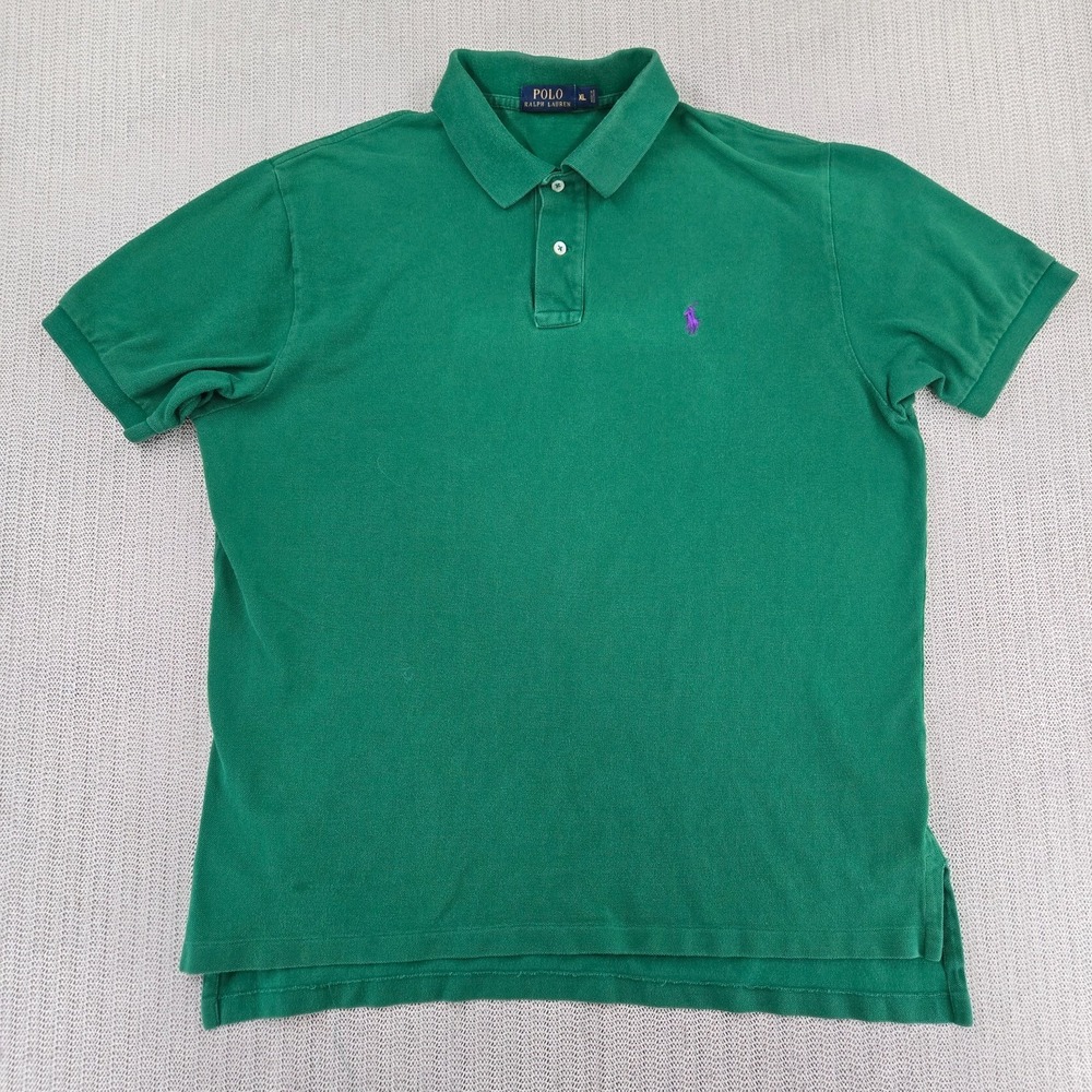 Polo Ralph Lauren Shirt Mens XL Green Cotton Purple Pony Short Sleeve Preppy